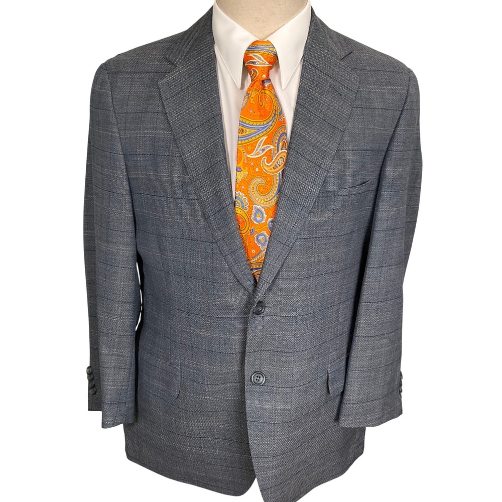 Coppley Blazer Mens 39S Gray Blue Plaid Windowpane Sargent Bespoke Tweed Jacket